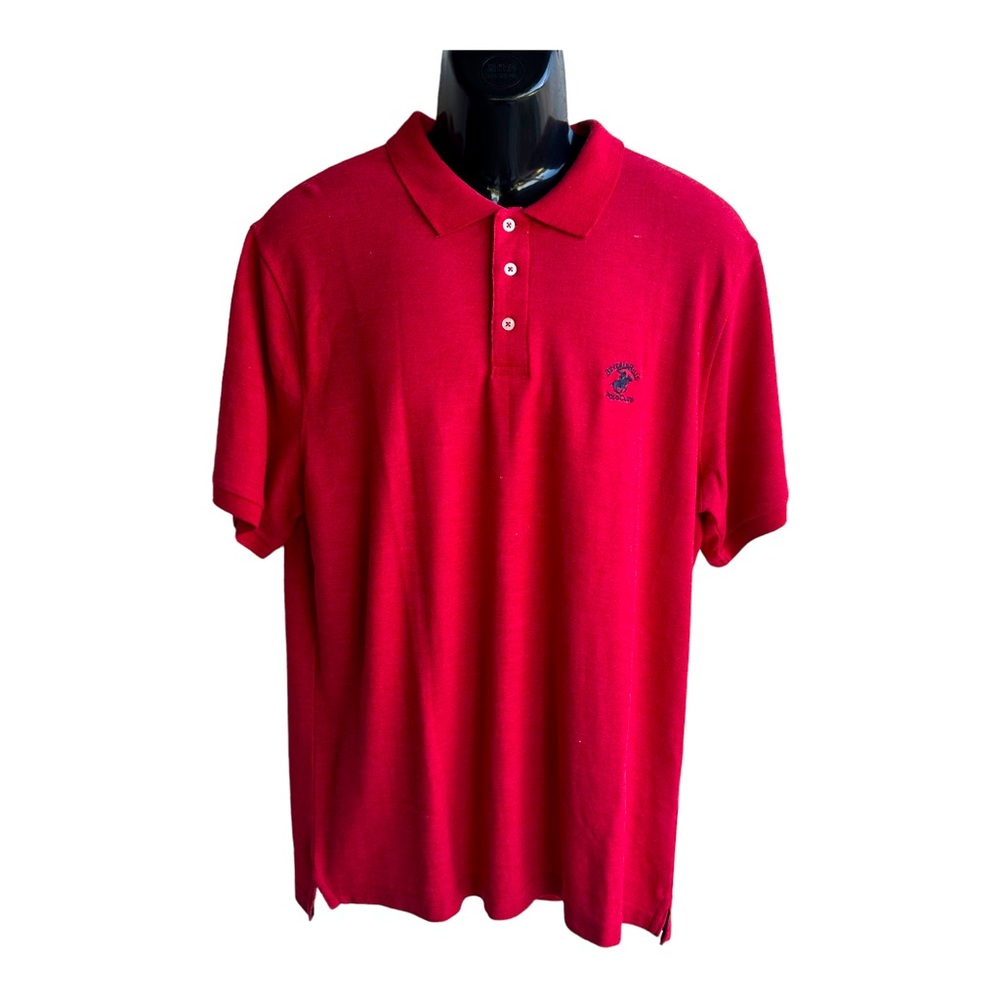 Beverly Hills Club Mens Polo‎ Short Red Size L arge Short Sleeves  Buttons